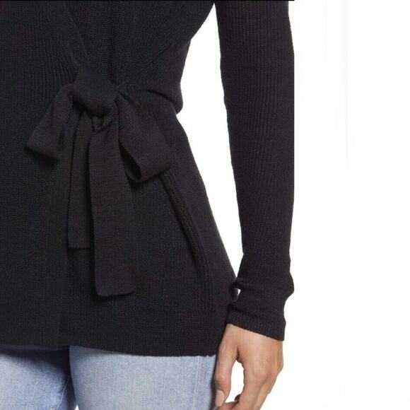 Halogen NWT Women's Ribbed Long Sleeve Side Tie Front Cardigan Sweater Black S - Picture 5 of 9